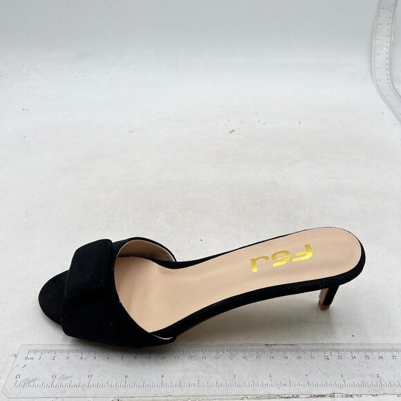 FSJ Black Casual Peep Toe Thin Mid Heels Backless Summer Sandals Slide On Mules - Picture 2 of 8